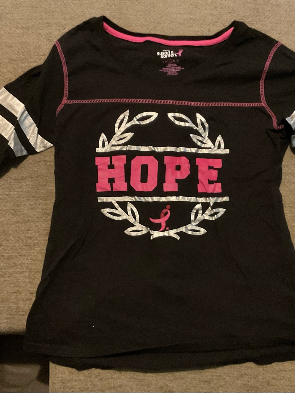 Women's Black 'Hope' Graphic Tee - Pink Accents Large